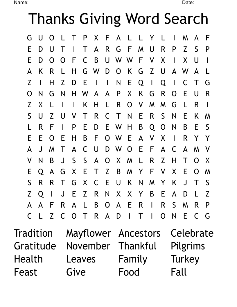 Thanks Giving Word Search