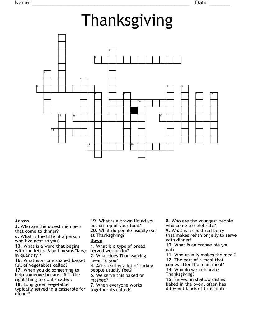 Thanksgiving Crossword