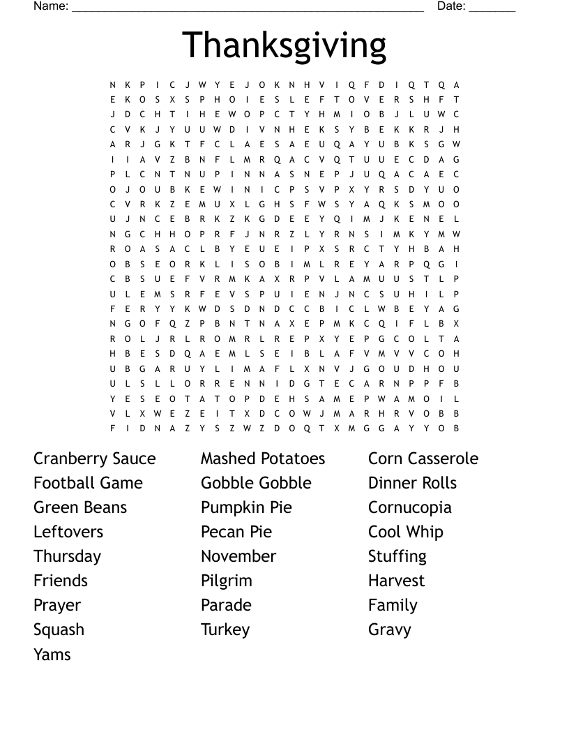 Thanksgiving Word Search