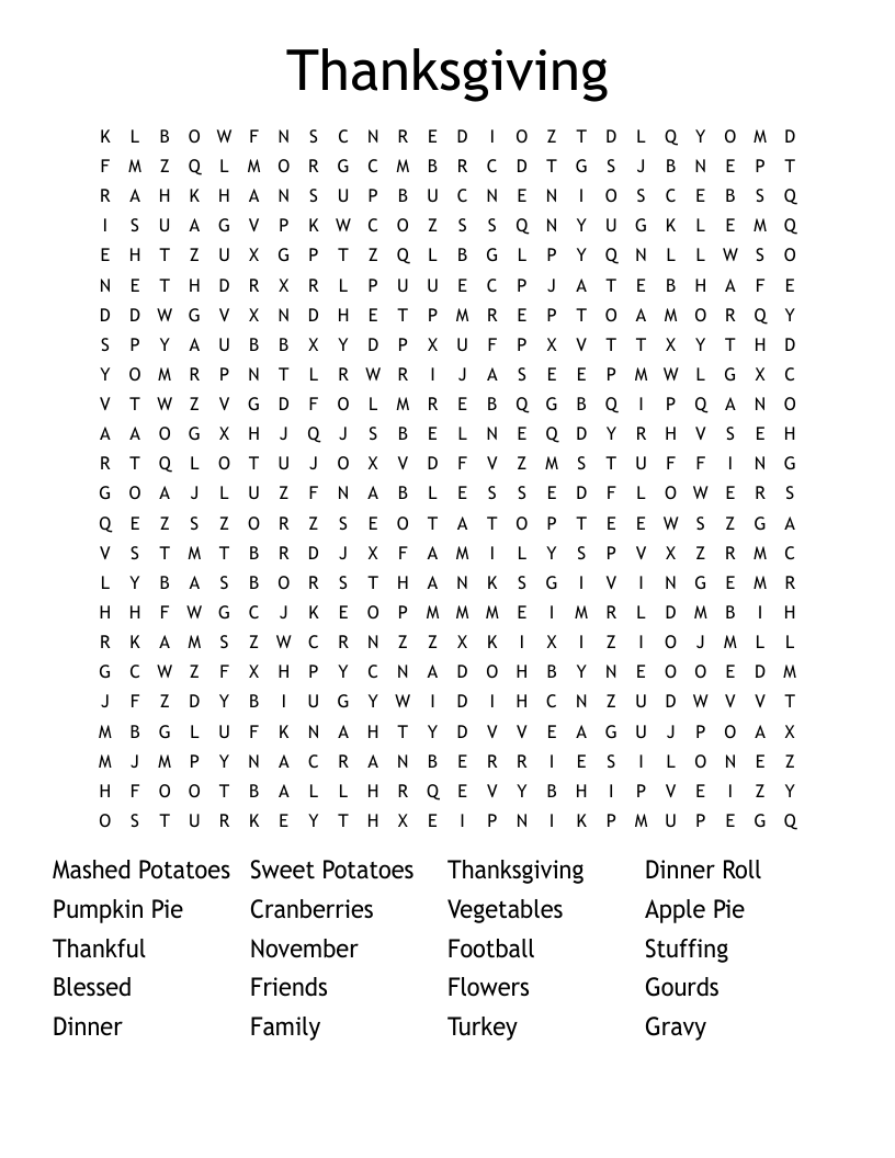 Thanksgiving Word Search