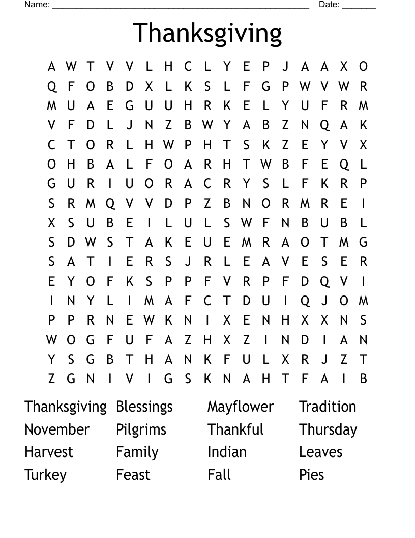 Thanksgiving  Word Search