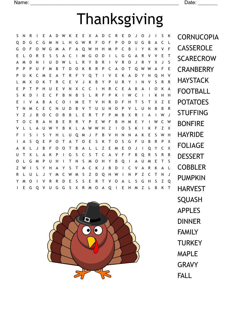 Thanksgiving Word Search