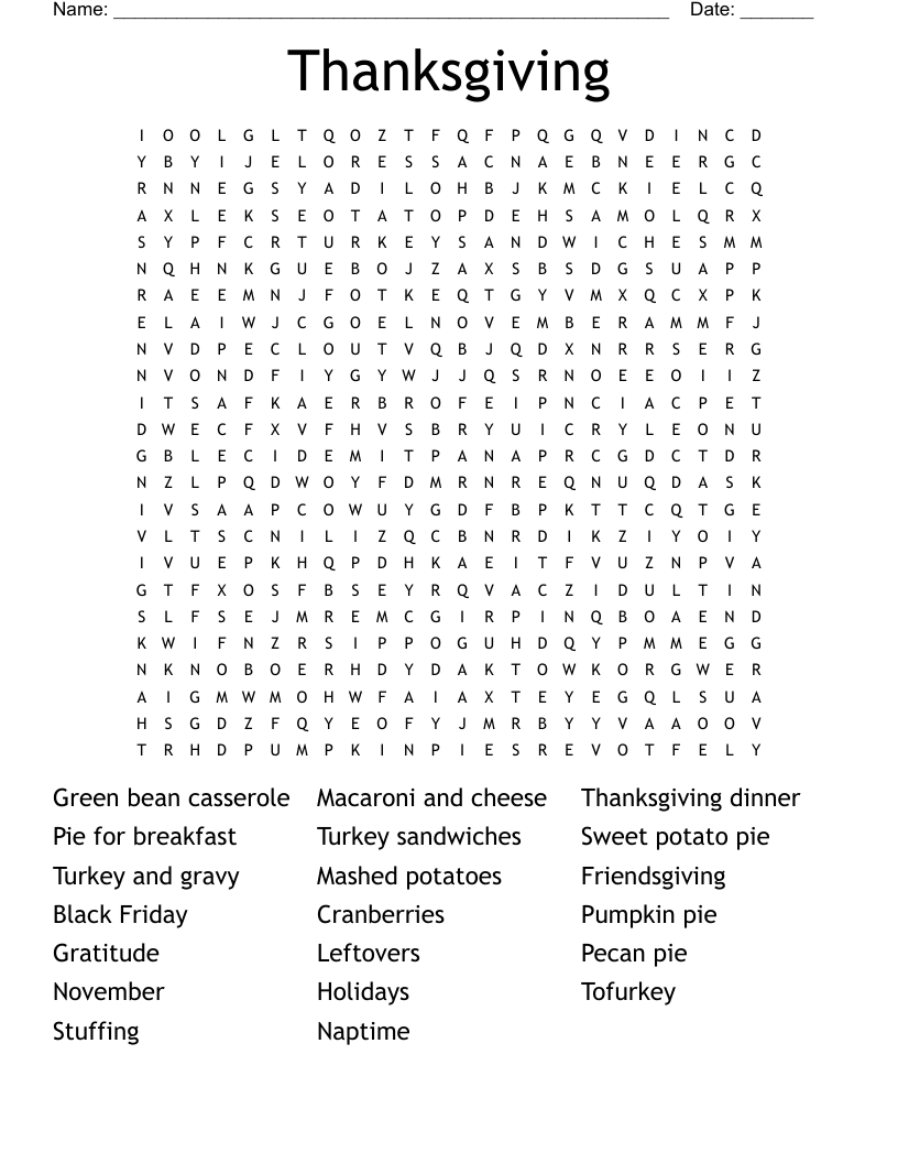 Thanksgiving Word Search