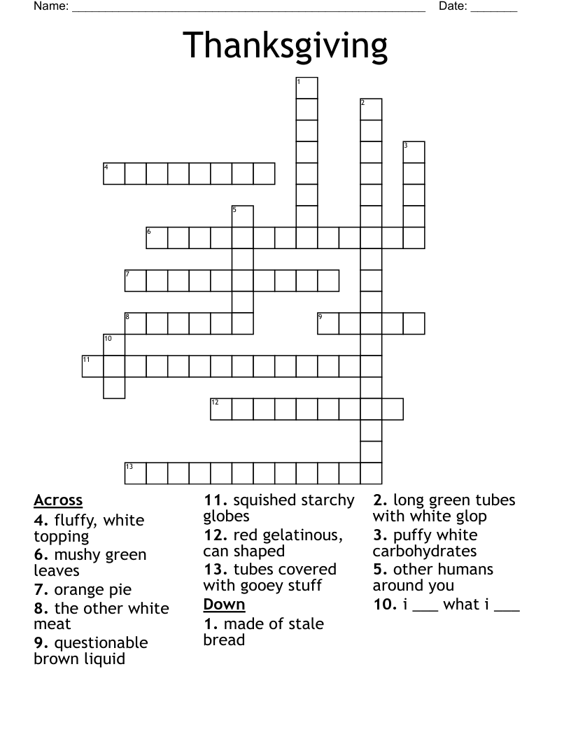 Thanksgiving Crossword