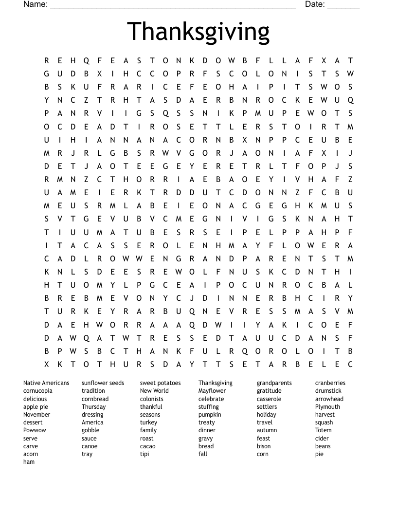 Thanksgiving Word Search