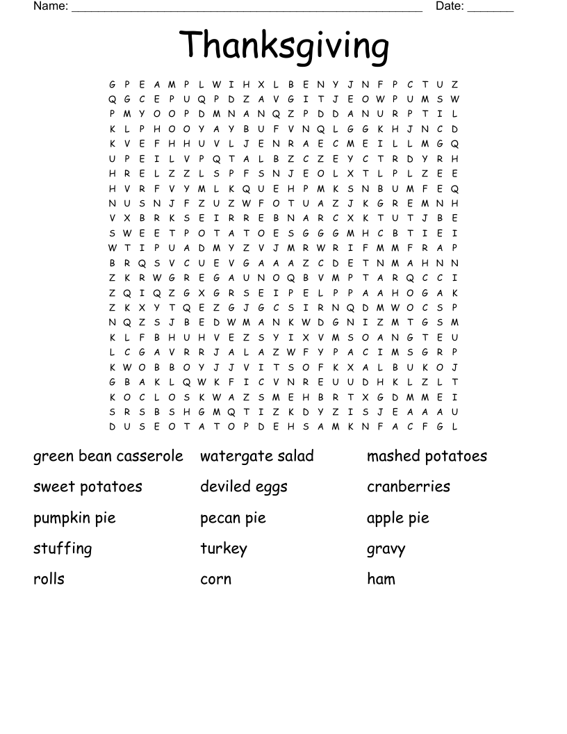 Thanksgiving Word Search