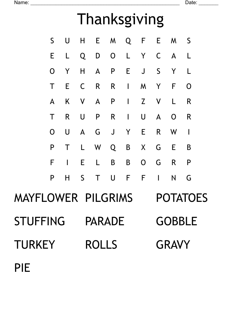 Thanksgiving Word Search
