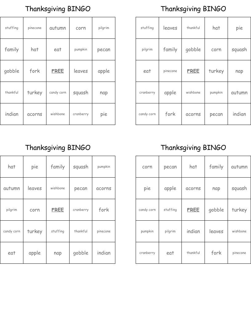 Thanksgiving BINGO