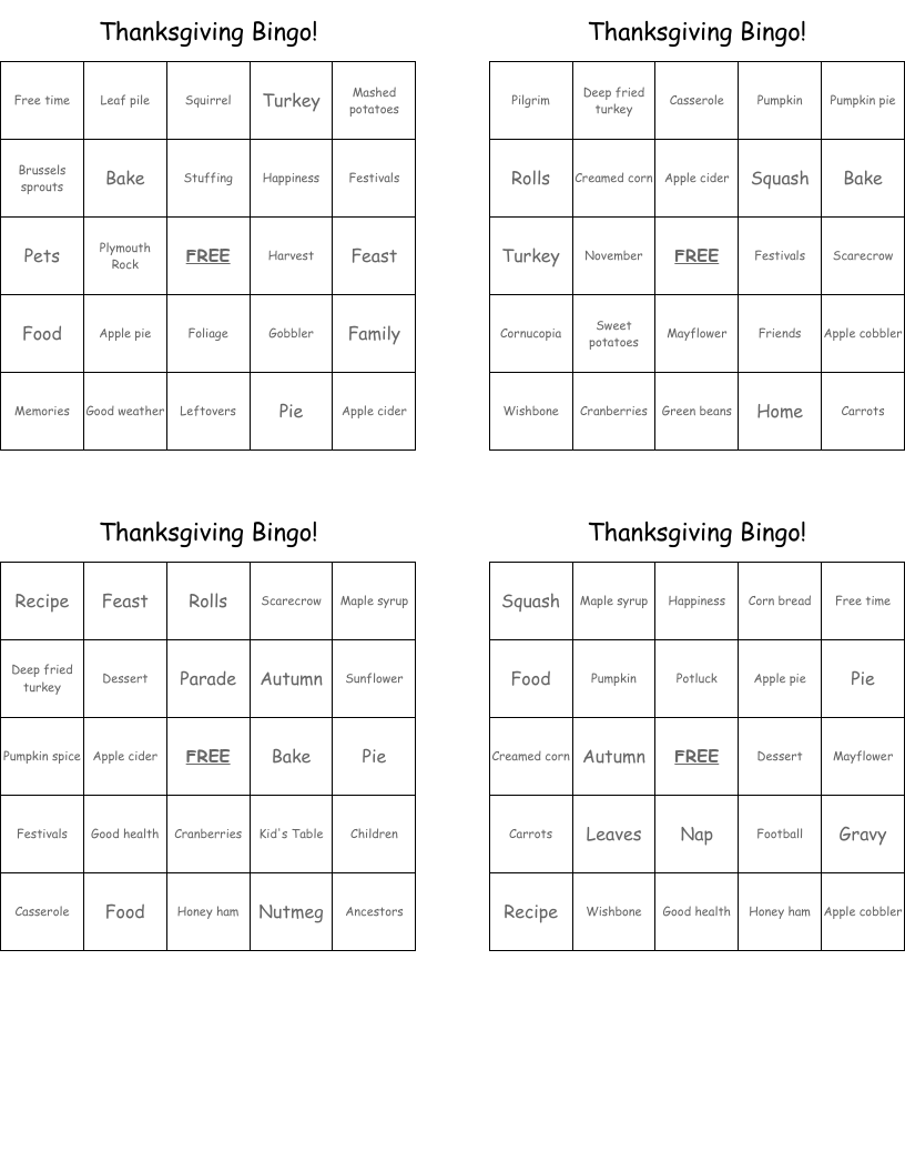 Thanksgiving Bingo!