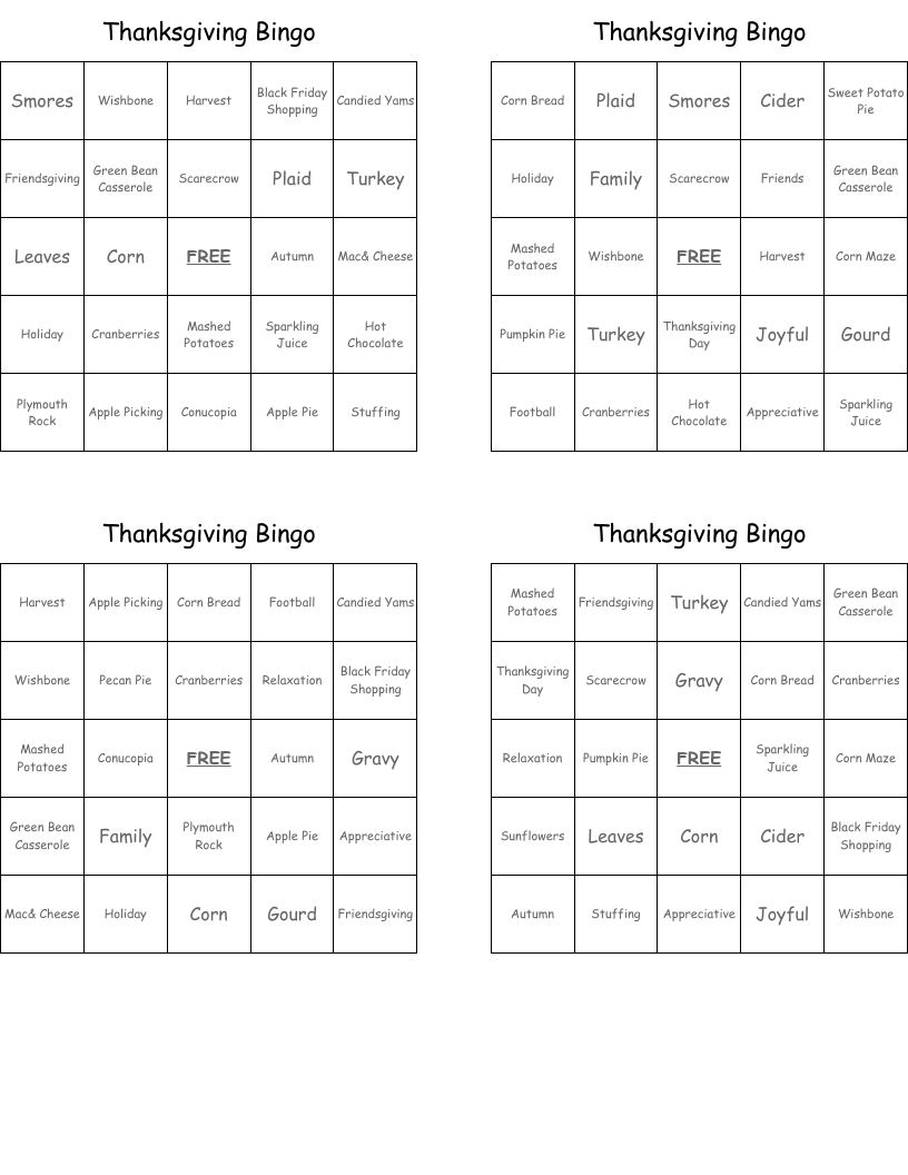 Thanksgiving Bingo