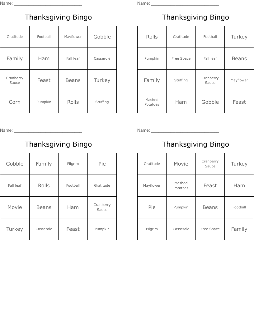 Thanksgiving Bingo