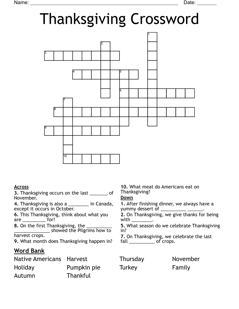 Thanksgiving Crossword