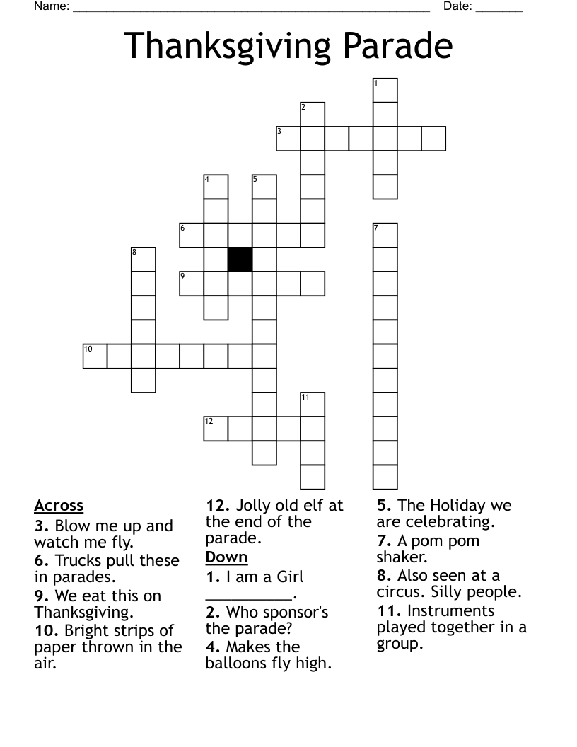 Thanksgiving Parade Crossword