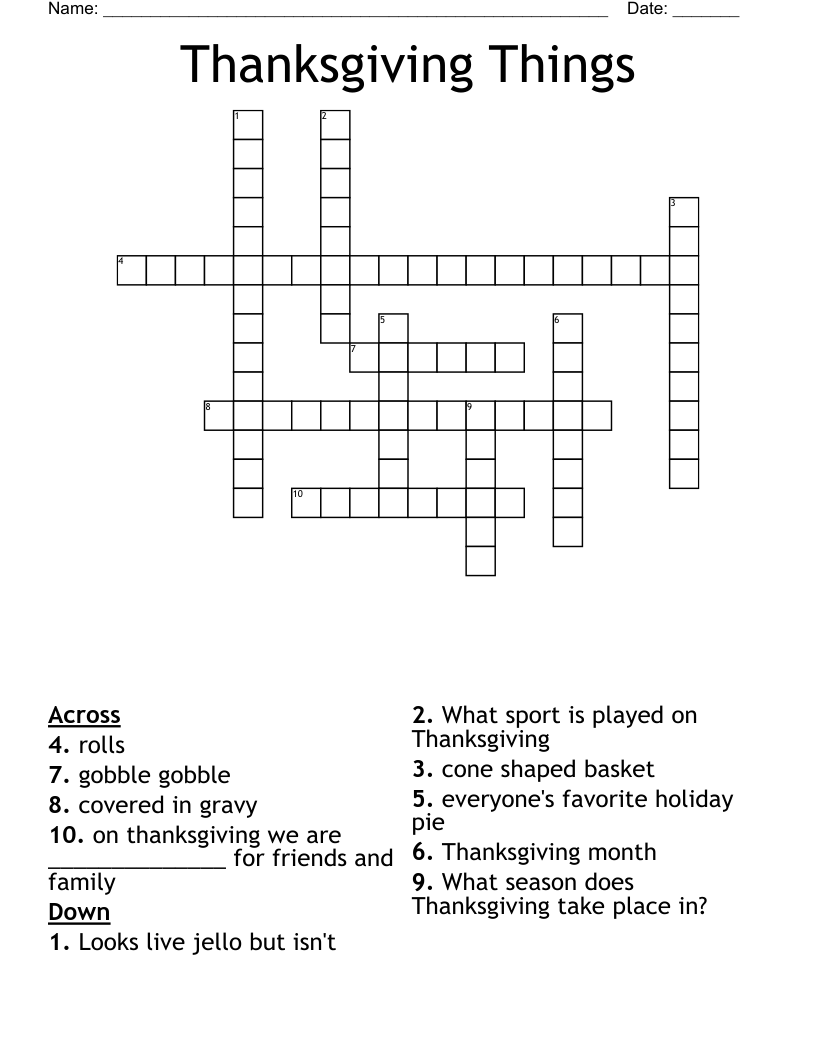 Thanksgiving Things Crossword