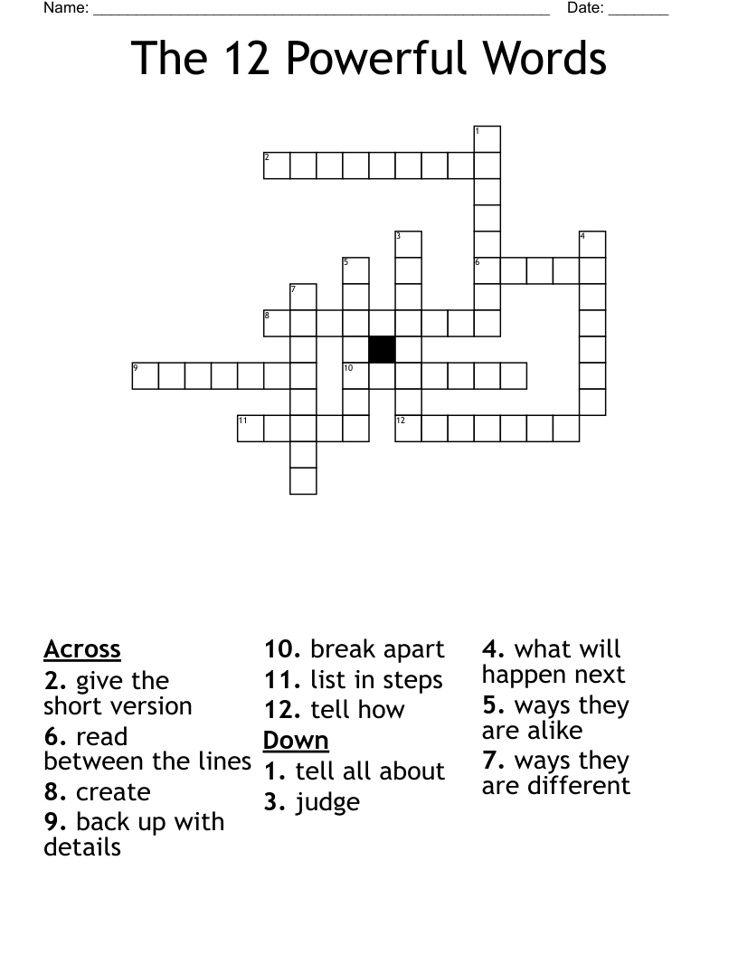 The 12 Powerful Words Crossword