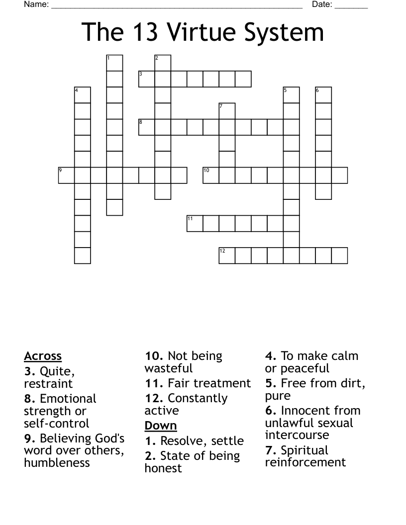 The 13 Virtue System Crossword