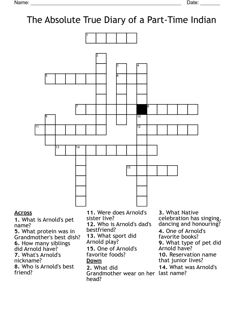 The Absolute True Diary of a Part-Time Indian  Crossword