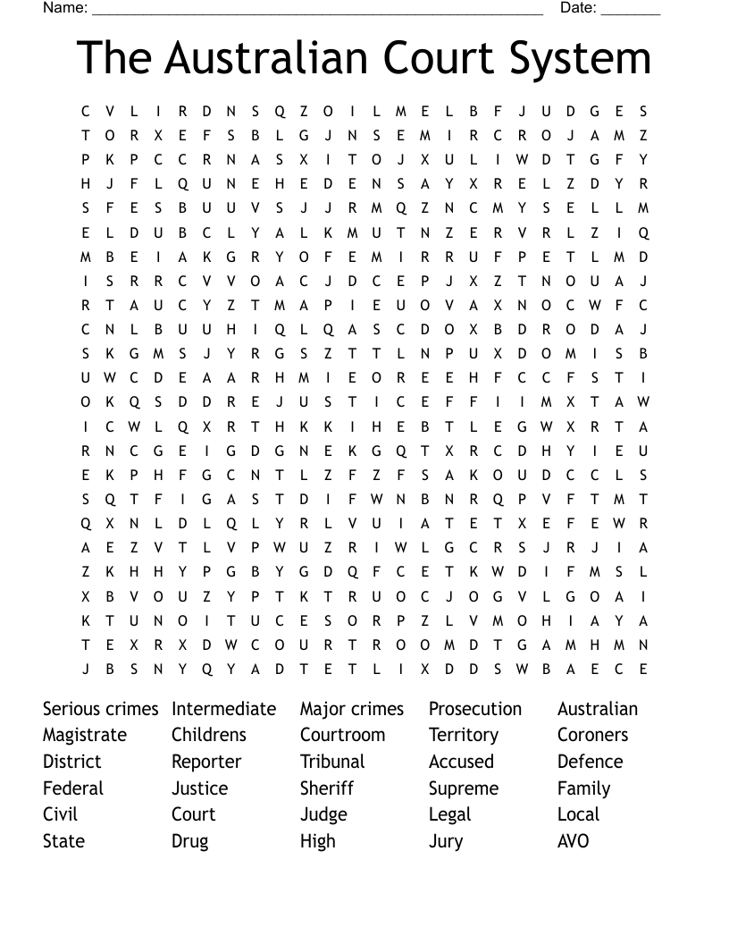 The Australian Court System Word Search
