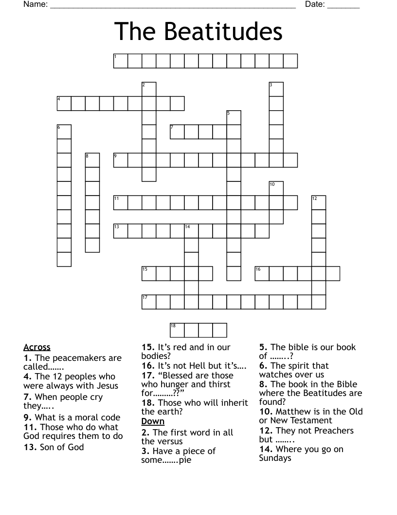 The Beatitudes  Crossword