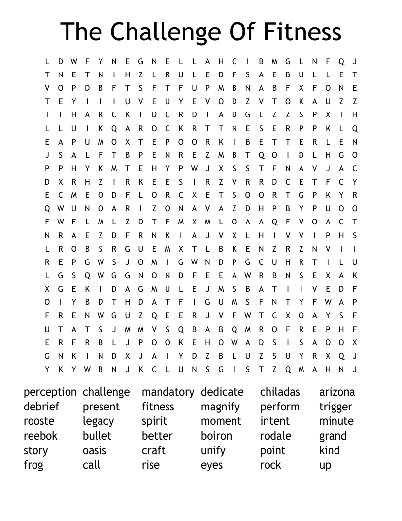 The Challenge Of Fitness Word Search