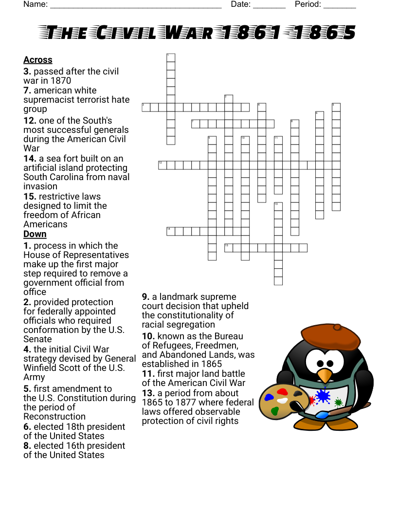 The Civil War 1861-1865 Crossword