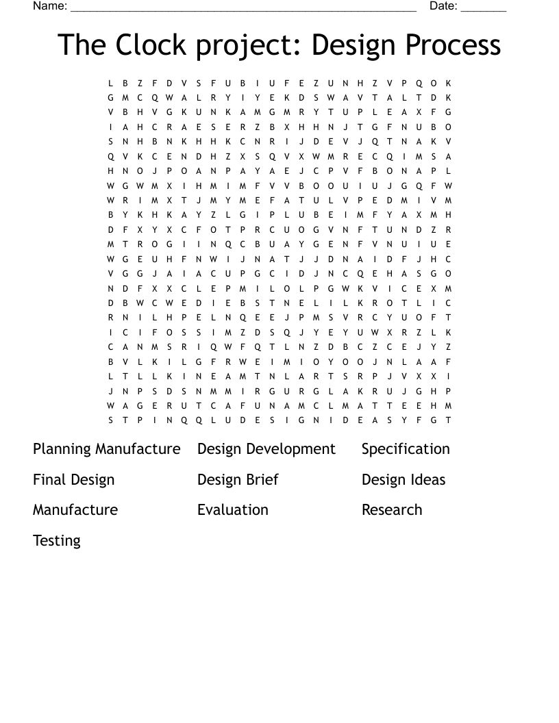 The Clock project: Design Process Word Search