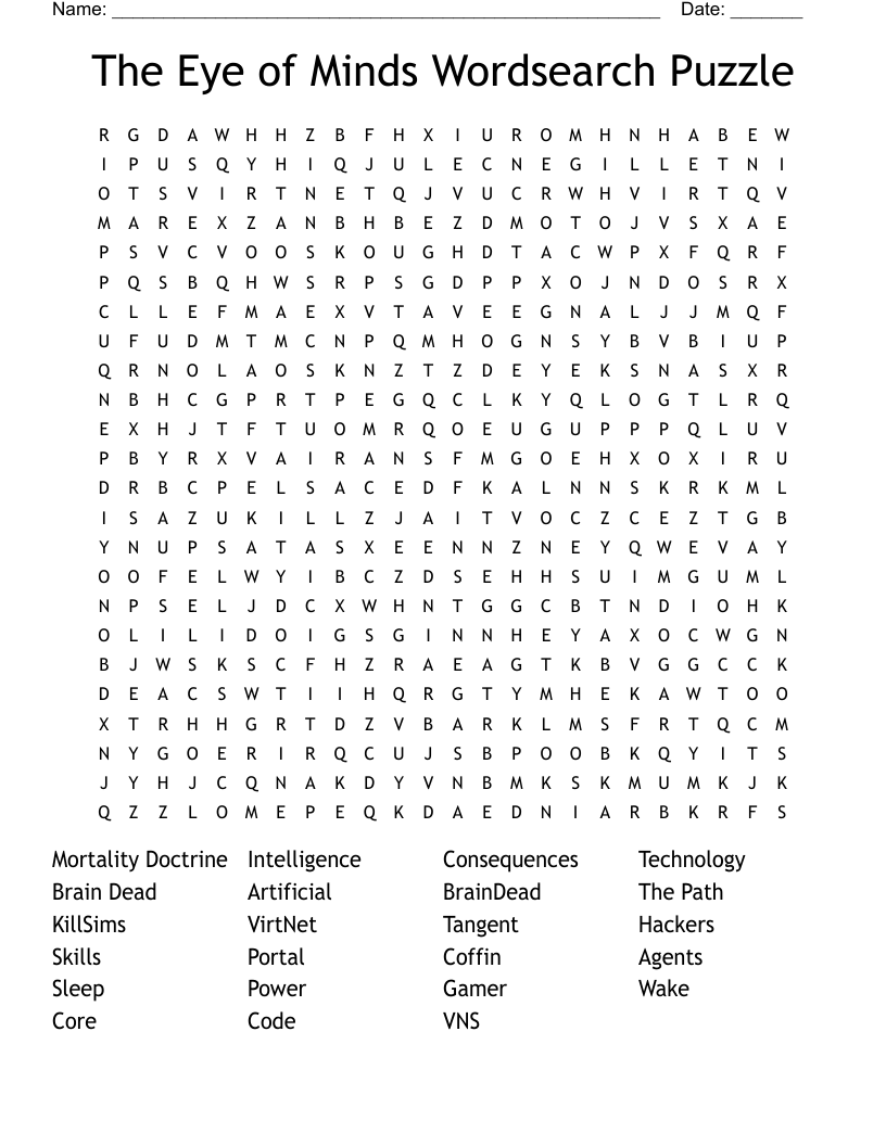 The Eye of Minds Wordsearch Puzzle