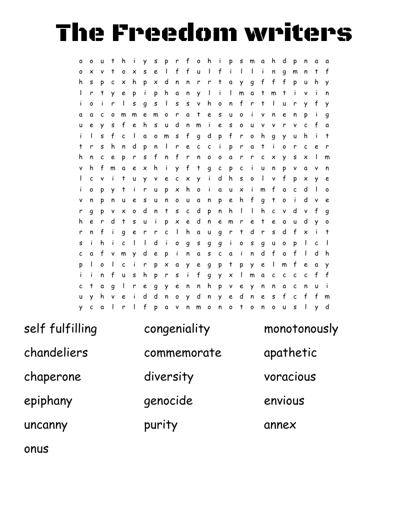 The Freedom writers Word Search