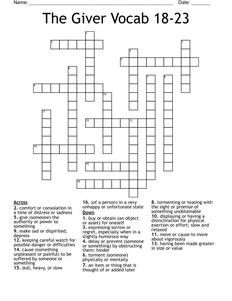 The Giver Vocab 18-23 Crossword
