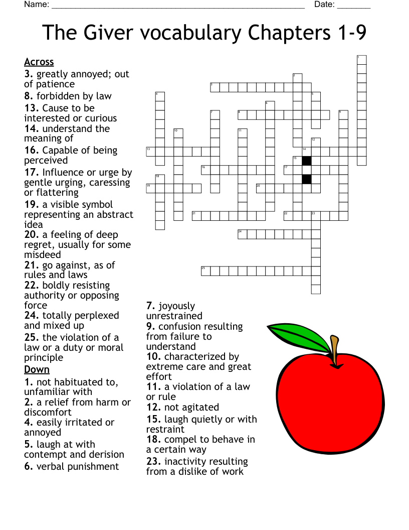 The Giver vocabulary Chapters 1-9 Crossword