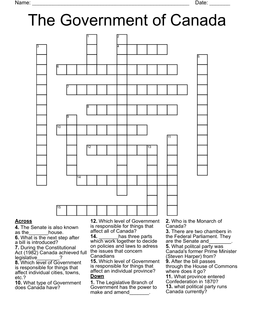 The Government of Canada Crossword