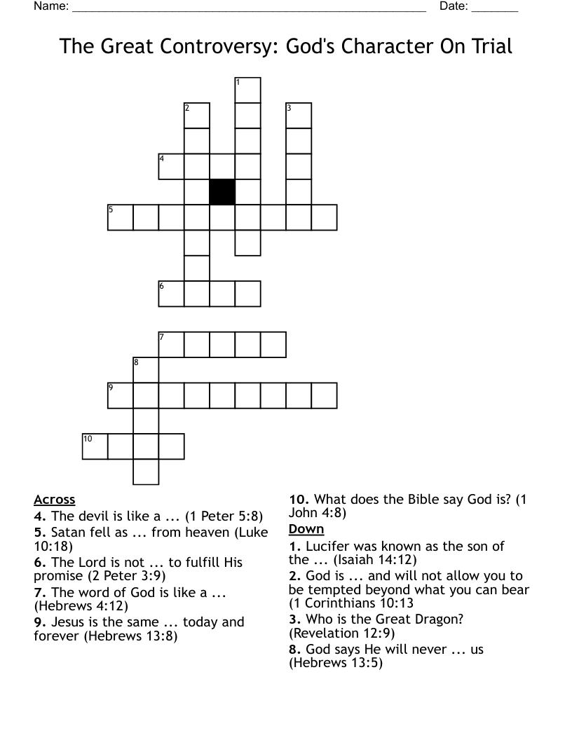 The Great Controversy: God's Character On Trial Crossword