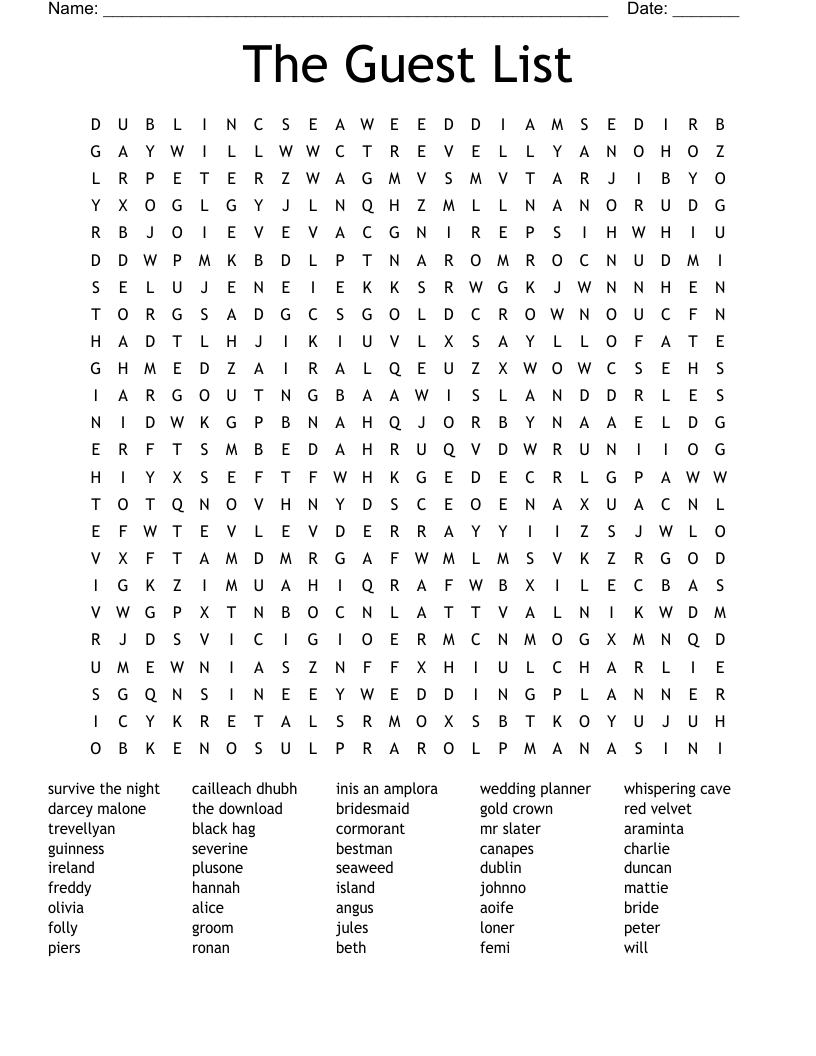 The Guest List Word Search