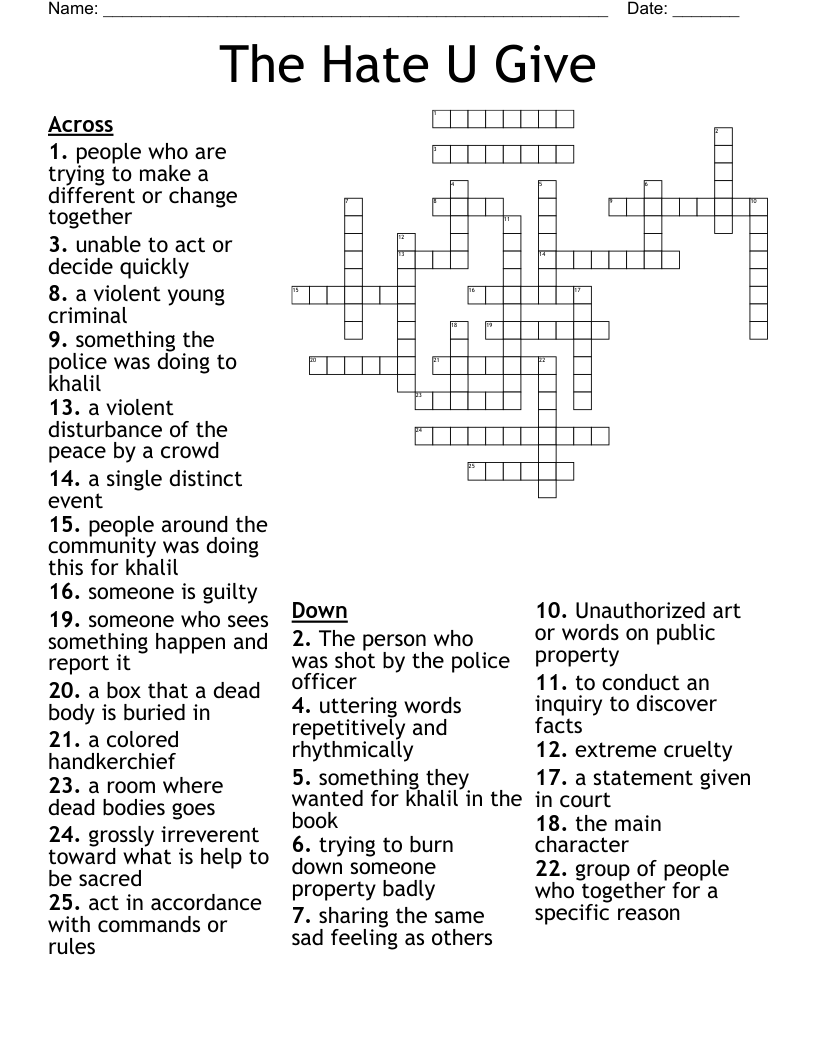 The Hate U Give  Crossword