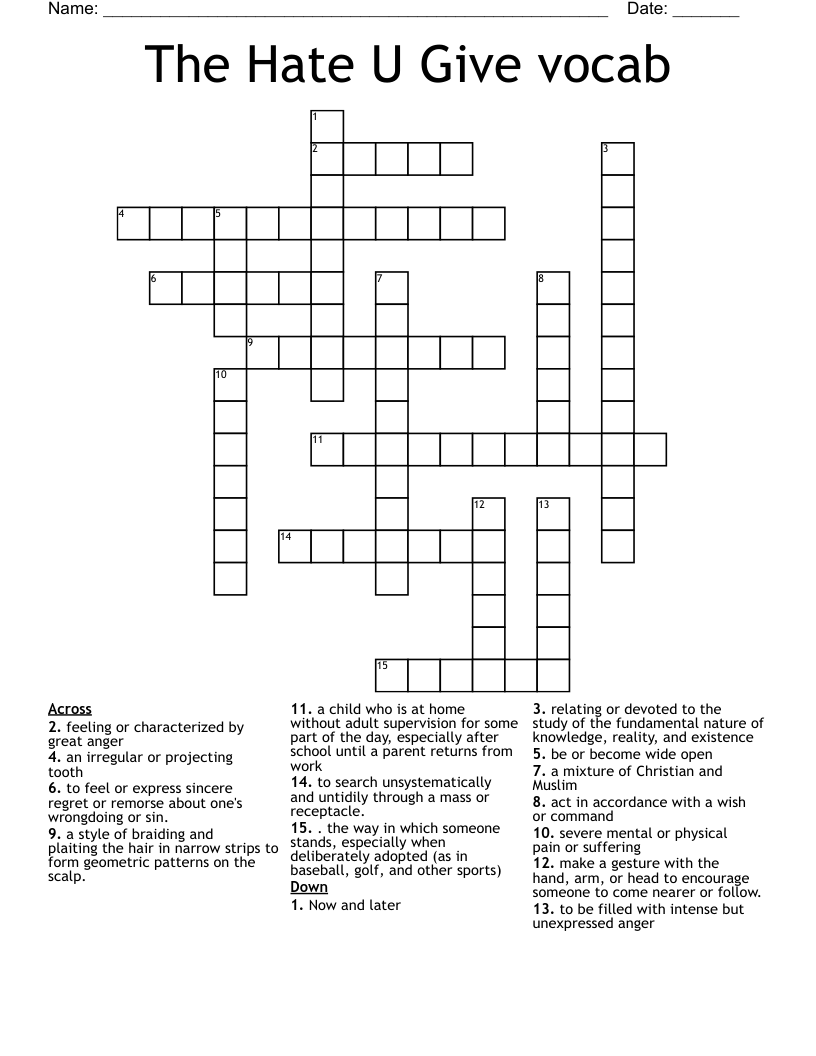 The Hate U Give vocab  Crossword