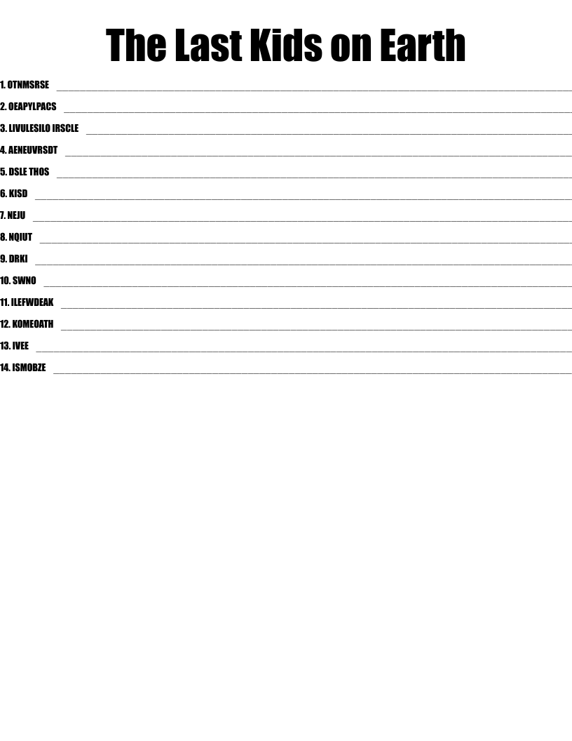 The Last Kids on Earth Word Scramble