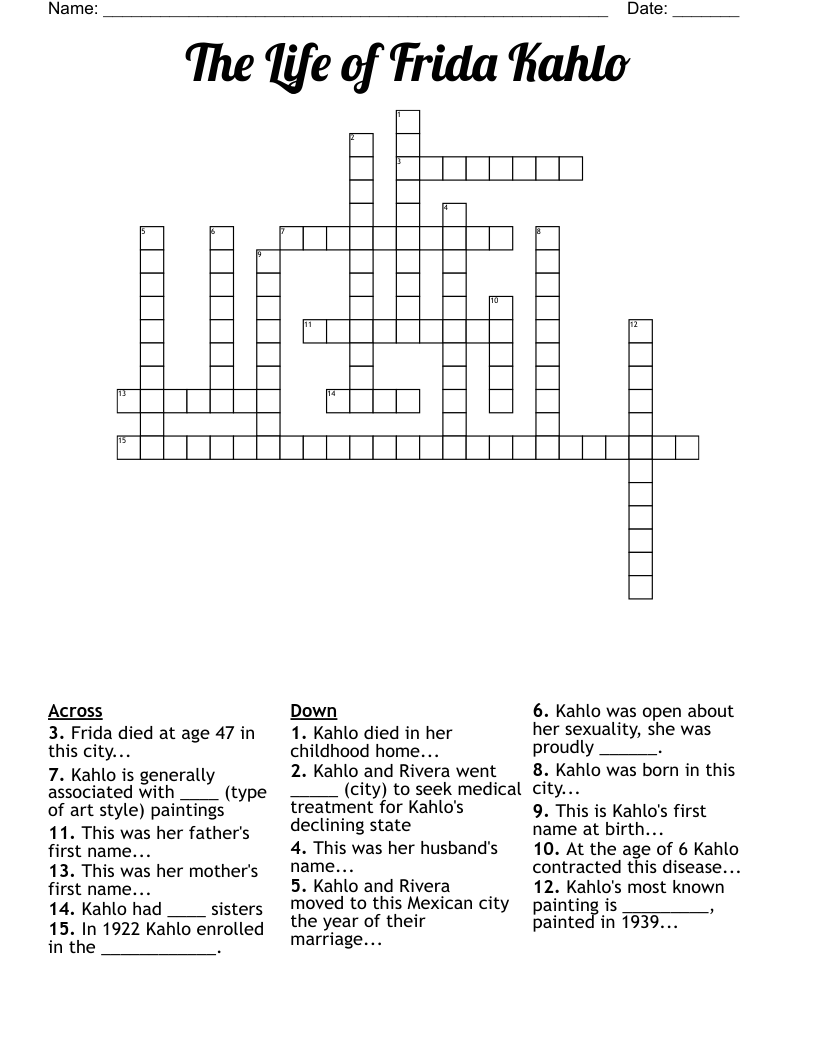 The Life of  Frida Kahlo Crossword