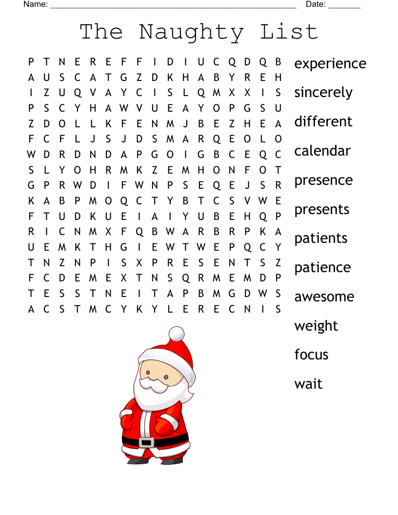 The Naughty List Word Search