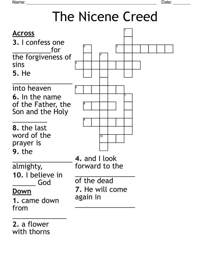 The Nicene Creed Crossword