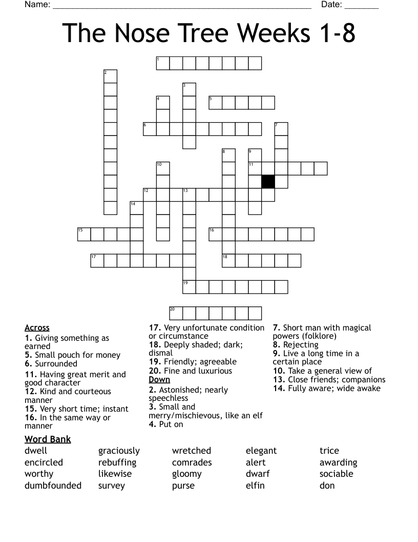 The Nose Tree Weeks 1-8 Crossword