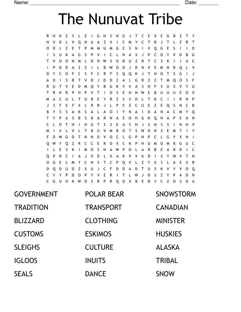 The Nunuvat Tribe Word Search