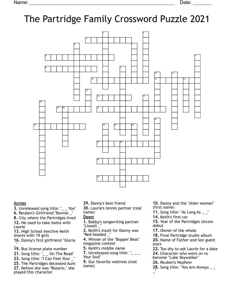 The Partridge Family Crossword Puzzle 2021