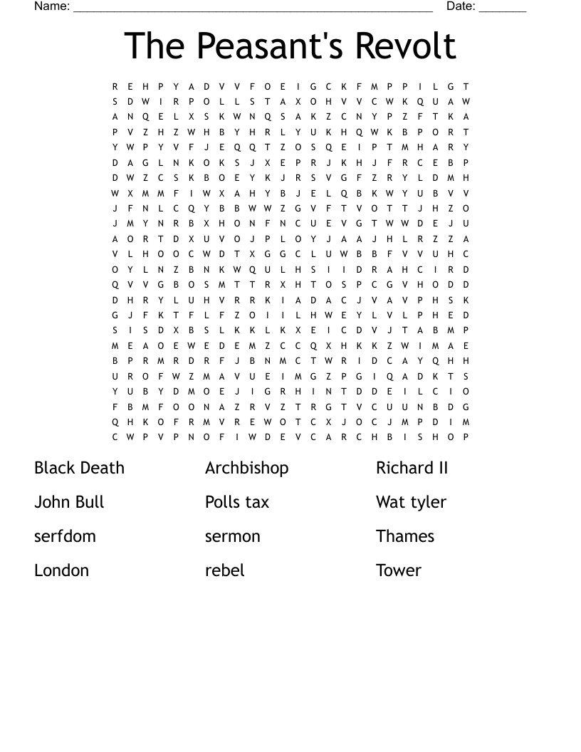 The Peasant's Revolt Word Search