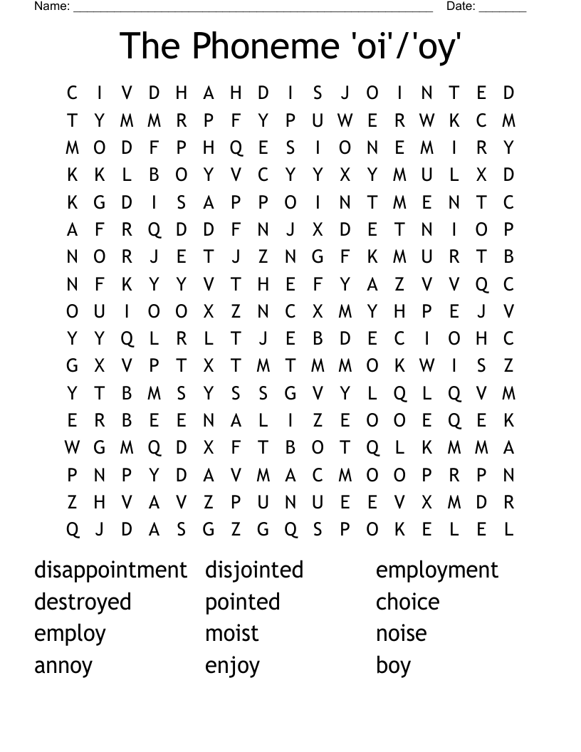 The Phoneme 'oi'/'oy' Word Search