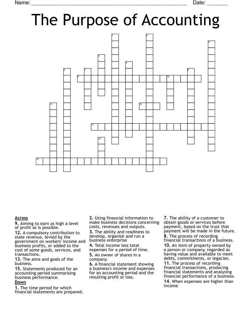 The Purpose of Accounting Crossword