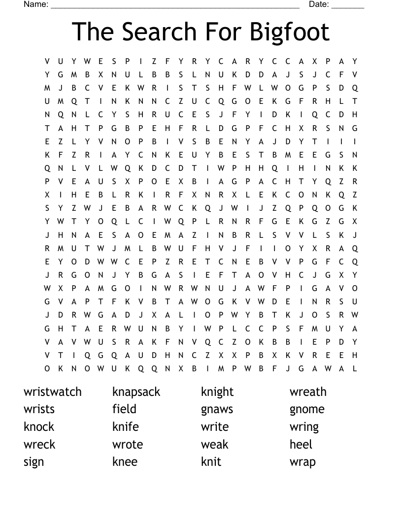 The Search For Bigfoot Word Search