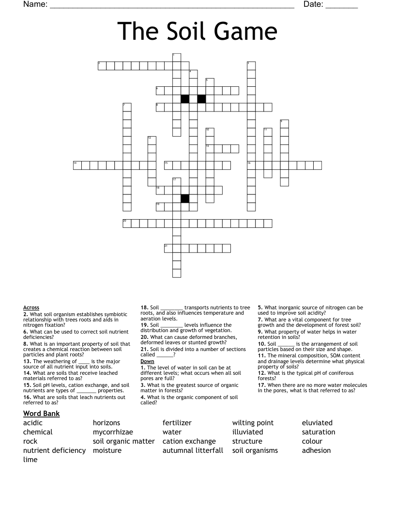 The Soil Game Crossword