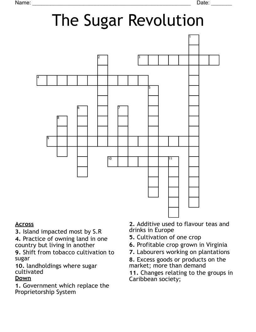 The Sugar Revolution  Crossword