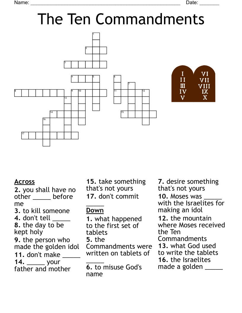 The Ten Commandments  Crossword