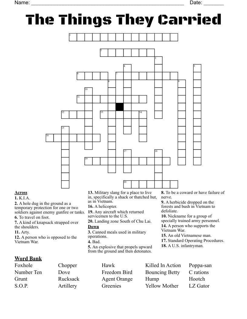 The Things They Carried Crossword